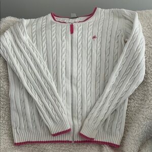 Lilly Pulitzer White and Pink Cable Knit Cardigan